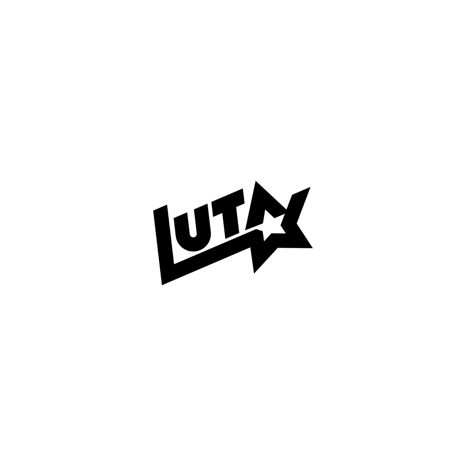 Sobre fundo branco, a palavra “luta” em letras pretas inclinadas, com uma estrela recortada no lugar da última letra.